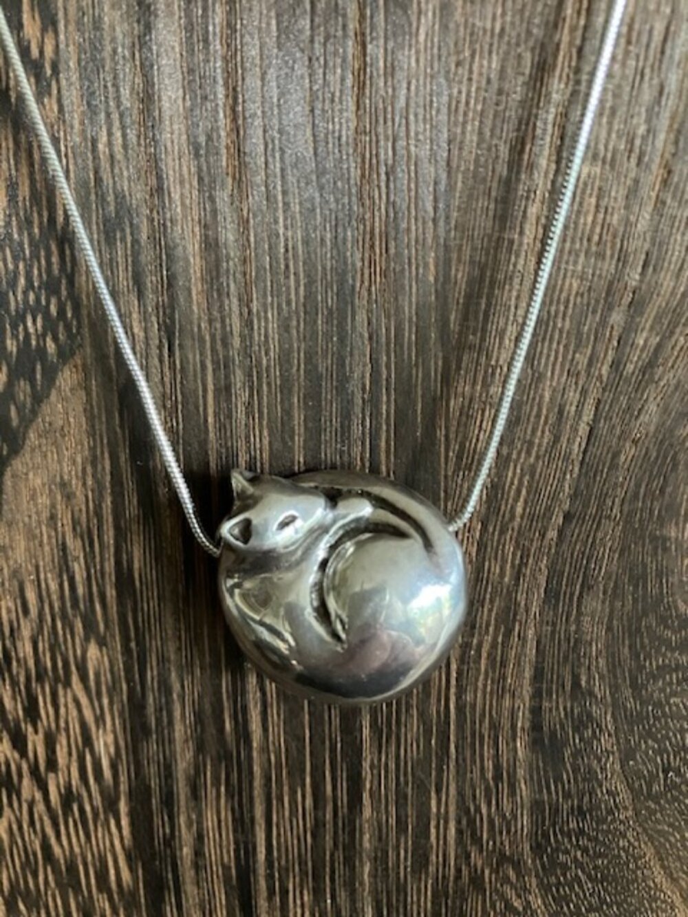 Vintage Sterling 3-D Cat Pendant Necklace